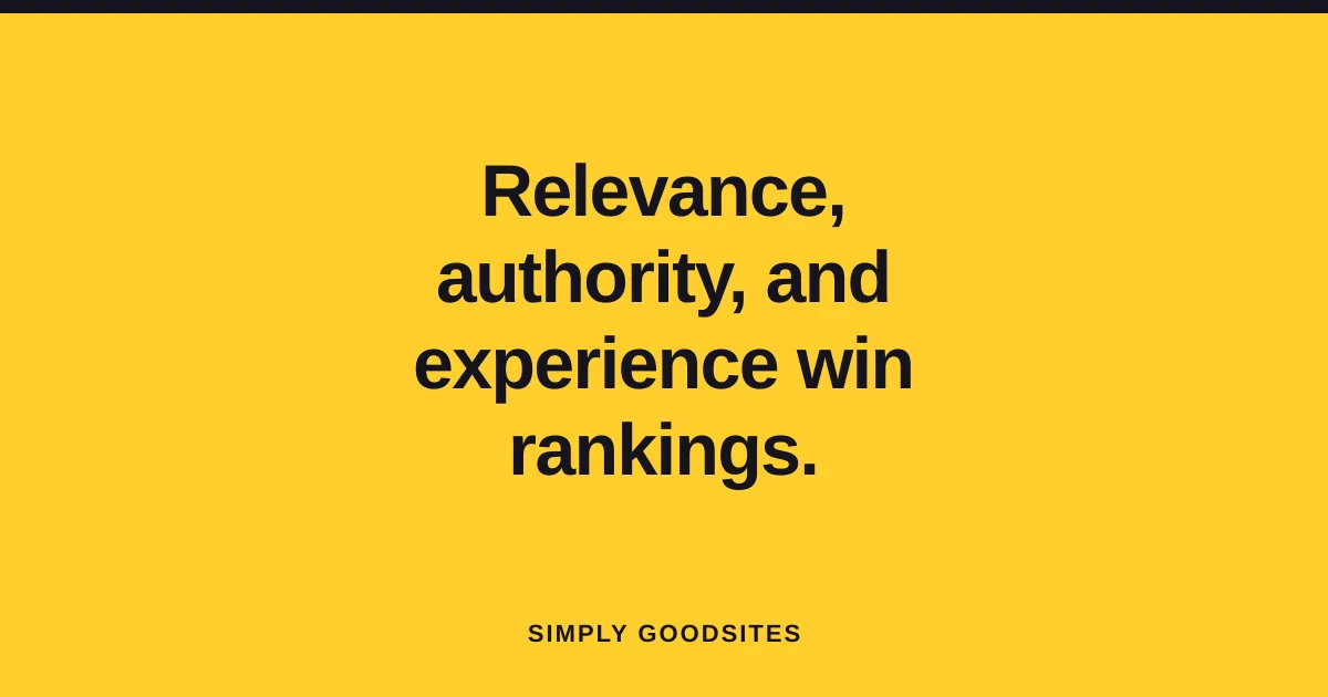 Diagram showing relevance, authority, and experience as the three pillars of small business SEO